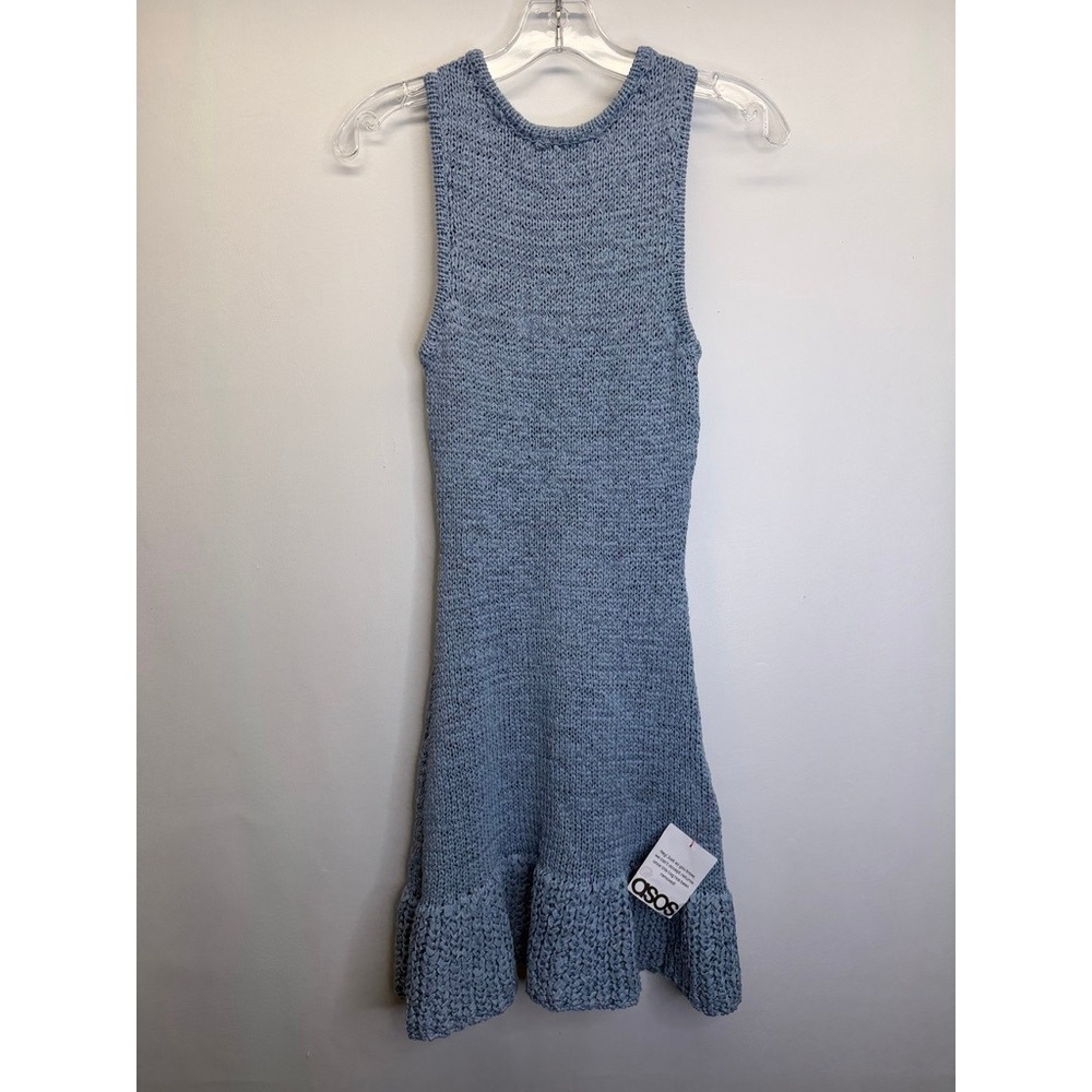 ASOS Design Mini Dress Women XS Blue Sleeveless Knit Ruffle Hem
